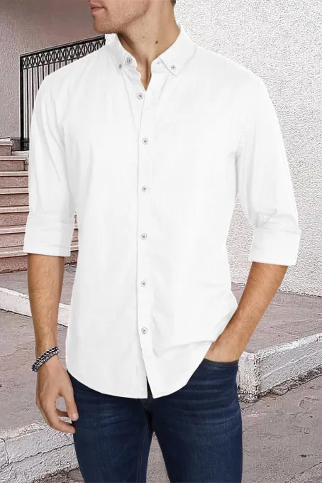 白色素色系扣男式衬衫