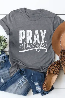 灰色 Pray Always 图案短袖 T 恤