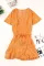 橙色优雅飘逸袖裹身V领花卉蕾丝连衣短裙