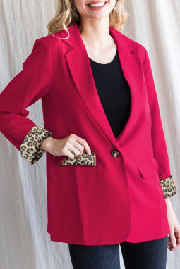 玫红色豹纹衬里时尚休闲西装外套