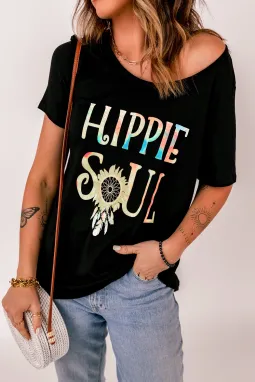 HIPPIE SOUL字母印花休闲舒适黑色短袖T恤衫