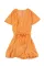 橙色优雅飘逸袖裹身V领花卉蕾丝连衣短裙