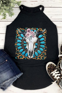 黑色 Western Turquoise Floral Steer Head Print 图案背心