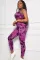 玫紫色扎染印花瑜伽胸衣和紧身裤运动套装
