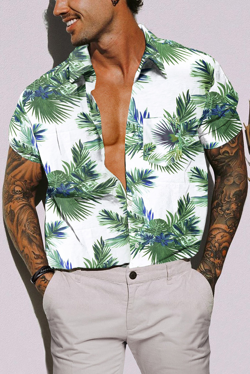 绿色男士短袖休闲夏威夷衬衫 MC255551