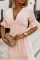 淡粉色圆点提花蕾丝V领荷叶袖优雅连衣长裙
