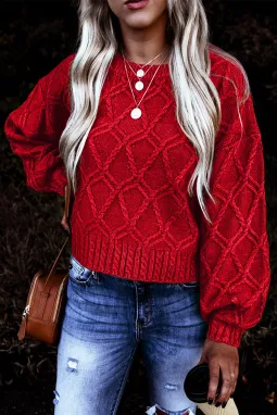 红色喜庆灯笼长袖精致纹理厚实保暖女士毛衣