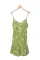 绿色优雅可爱花卉图案露背细肩带飘逸连衣裙