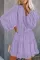 紫色波浪条纹纹理气球袖可爱飘逸分层连衣短裙