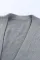 灰色休闲百搭拼色条纹气球袖中长款针织开衫