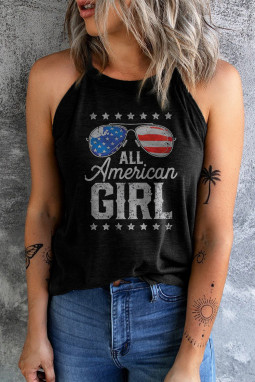 黑色 All American GIRL 太阳镜印花罗纹背心