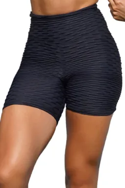 黑色纹理弹性紧身抗脂运动瑜伽短裤