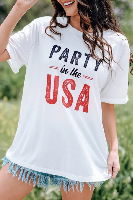 白色 PARTY In The USA 圆领短袖 T 恤