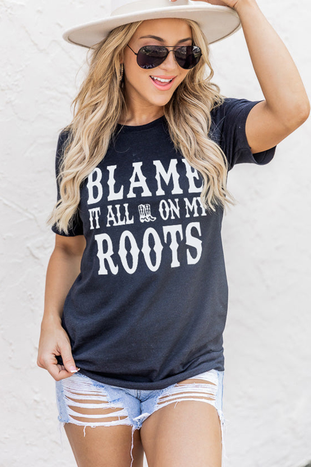黑色 Blame It All On My Roots 短袖 T 恤 LC25217267