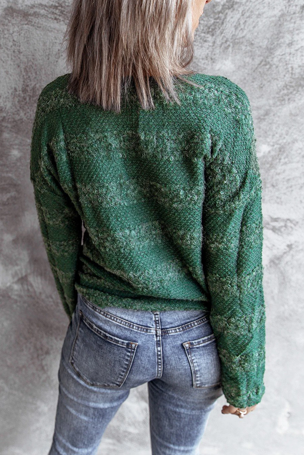 绿色时尚交叉镂空细节厚实暖和套头毛衣 LC2722008