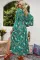 绿色波西米亚花卉喇叭袖上衣和长裙套装