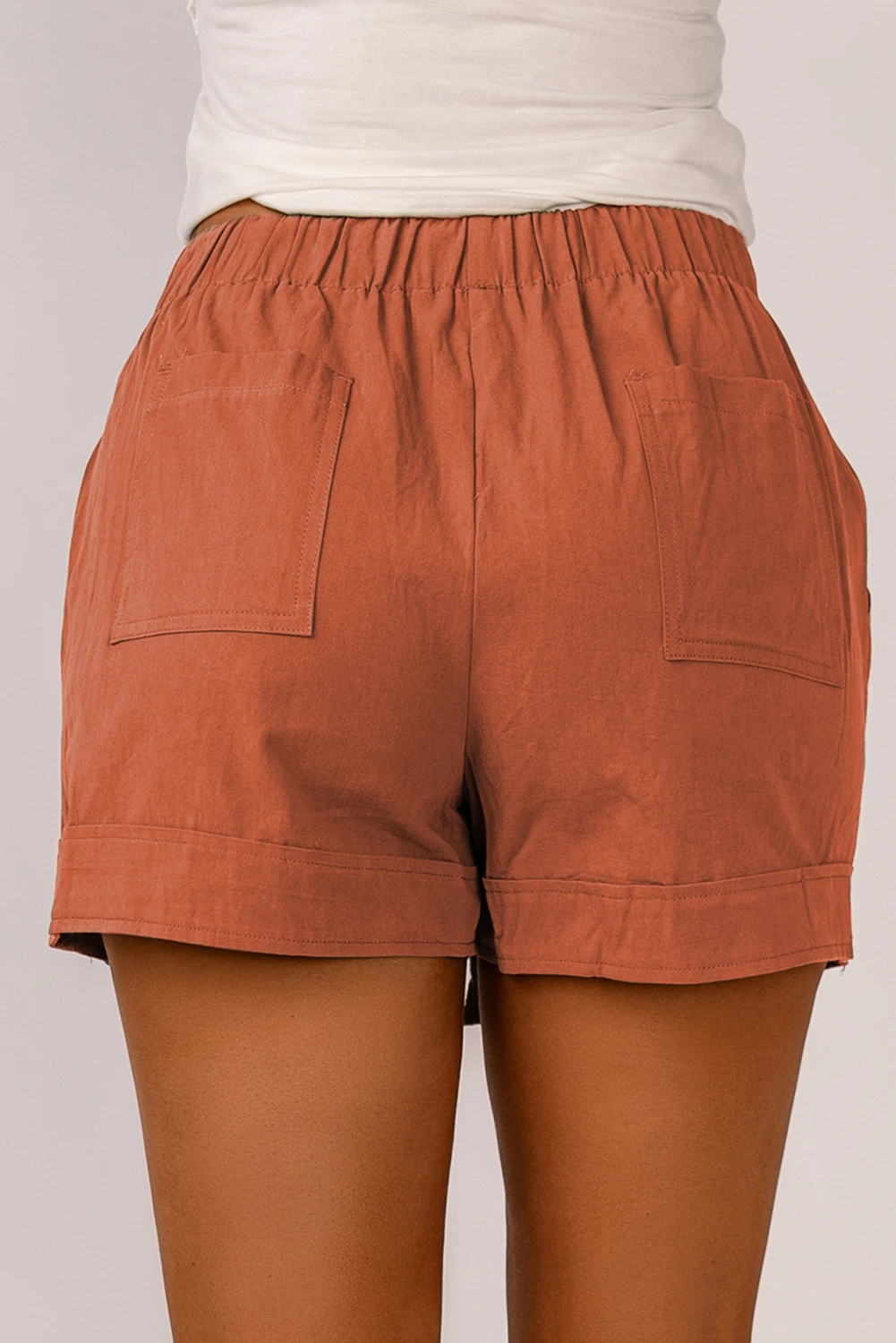 橙色夏季舒适口袋女士休闲抽绳短裤 LC771542
