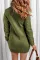 绿色流行拼色高翻领长袖暖和针织连衣毛线裙