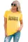 黄色休闲豹纹字母透气舒适圆领短袖T恤衫