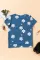 蓝色休闲可爱花卉图案圆领短袖女士T恤