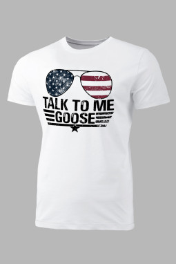 白色 Talk To Me Goose 美国国旗图案印花男式 T 恤