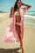 粉色花卉网眼蕾丝钩针沙滩度假开襟和服罩衫