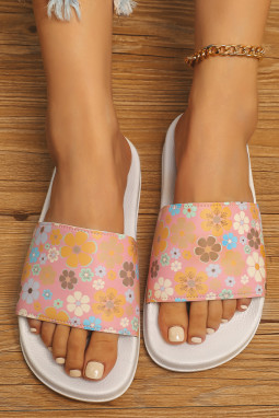 粉色花卉印花平底凉鞋