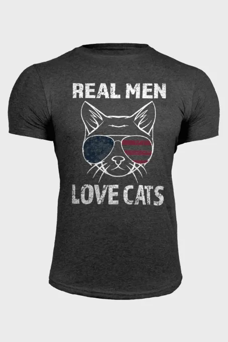 灰色 Real Men Love Cats 图案短袖 T 恤