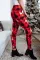红色圣诞驯鹿格子印花高腰舒适修身打底裤