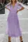 紫色蕾丝V领短袖束腰梦幻礼服