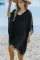黑色流苏连帽大廓形沙滩罩衫
