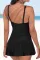 黑色可调节肩带褶皱修身舒适保守裙式连体泳装