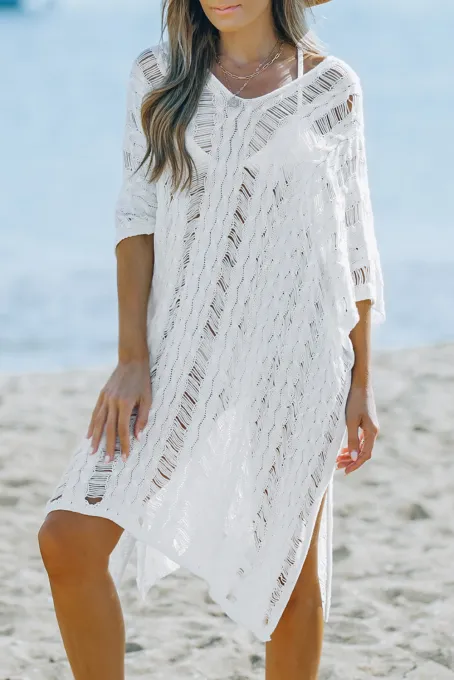 白色针织镂空沙滩罩衫