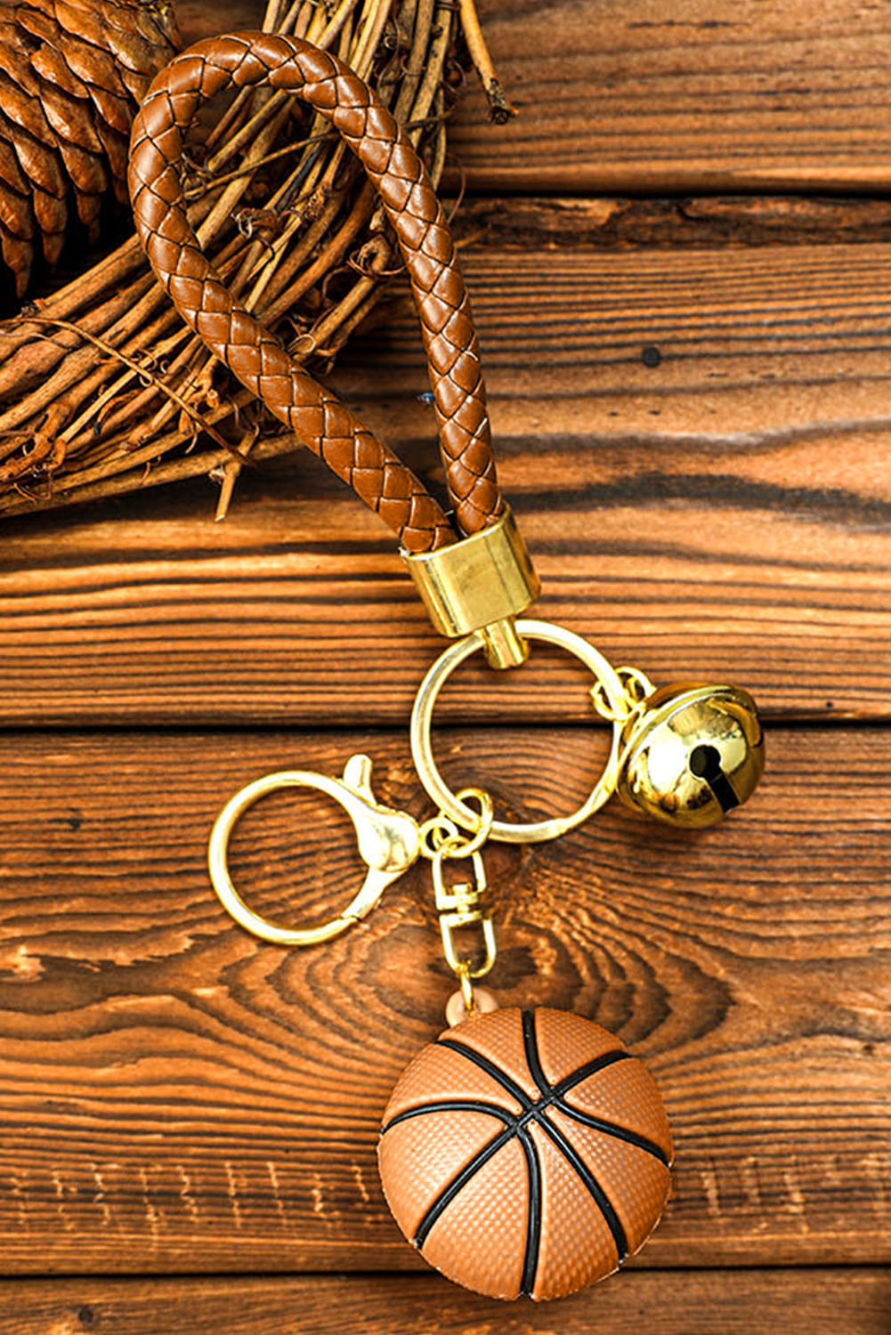 棕色篮球铃编织钥匙圈 BH04980