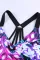 紫色花卉印花系带工字背坦基尼泳衣