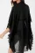 黑色蕾丝拼布绒球饰边系带开襟和服