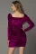 紫红色奢华结饰胸围泡泡袖皱折天鹅绒连衣裙