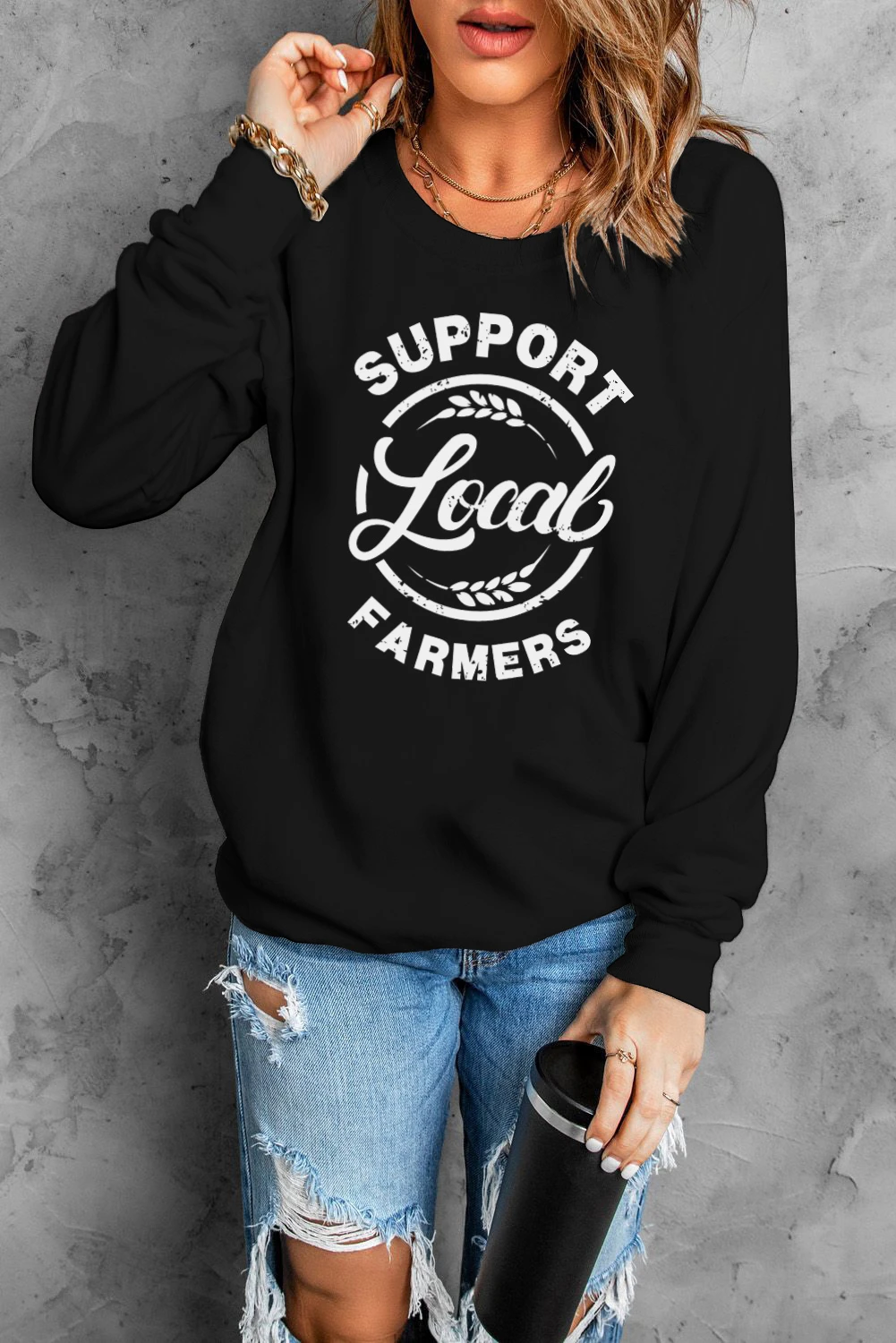 黑色 Support Local Farmers 印花长袖运动衫 LC25312680