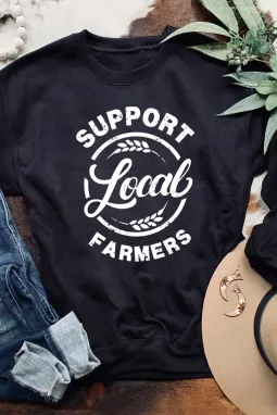 黑色 Support Local Farmers 印花长袖运动衫