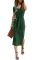 绿色休闲短袖罗纹正面系带舒适修身中长连衣裙
