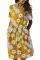 黄色圆领短袖口袋可爱花卉儿童女孩中长连衣裙