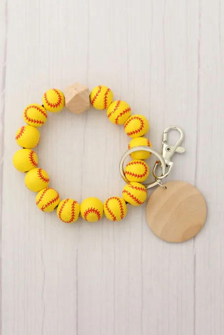 黄色木质棒球串珠手链