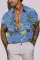 天蓝色男式夏威夷印花短袖衬衫