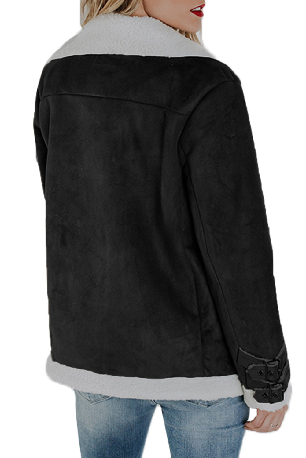 带拉链口袋的黑色仿麂皮夹克 LC85150