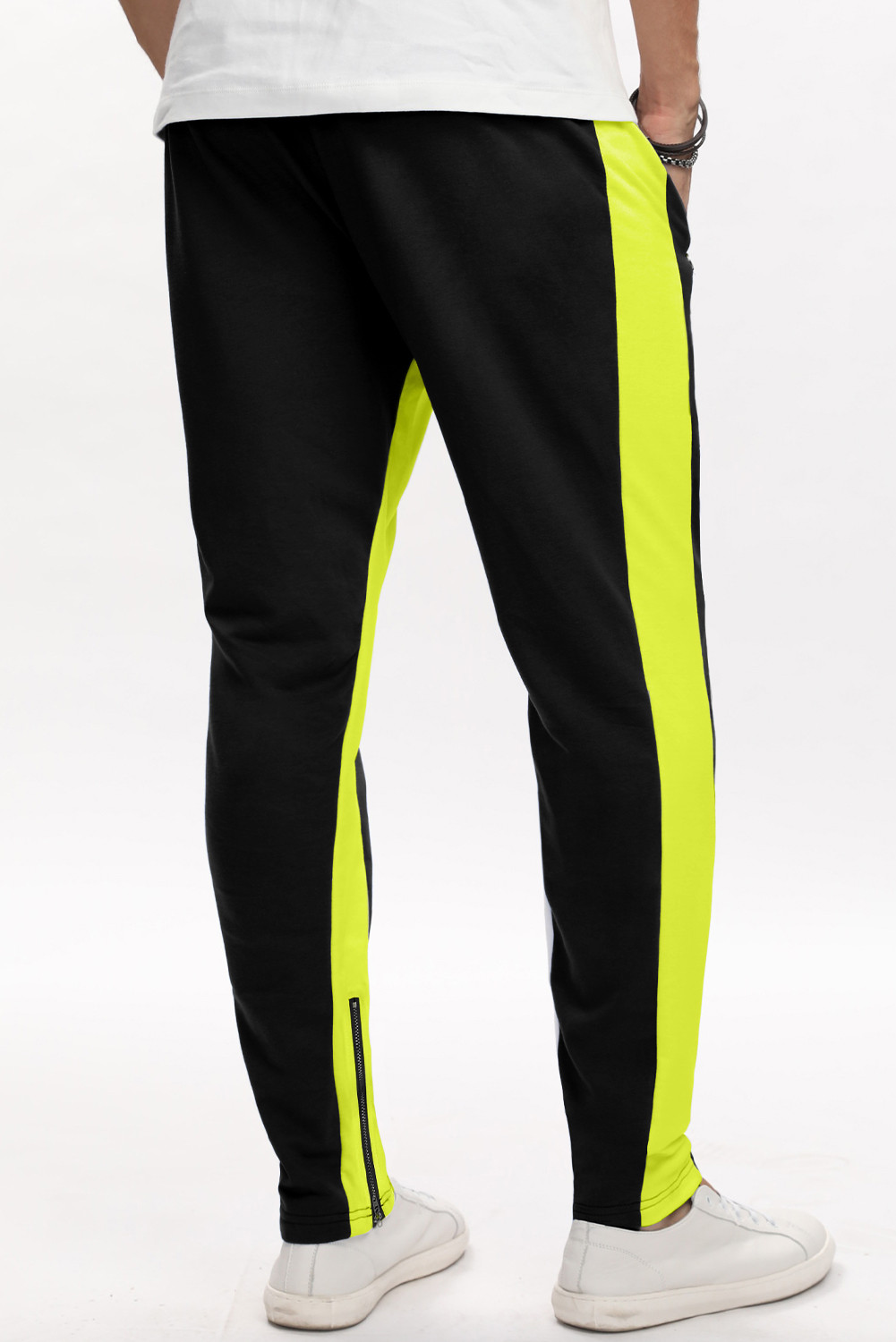 黄色时尚撞色拼接拉链设计口袋男士运动卫裤 MC77055