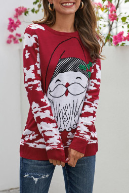红色驯鹿圣诞老人卡通印花丑陋圣诞毛衣