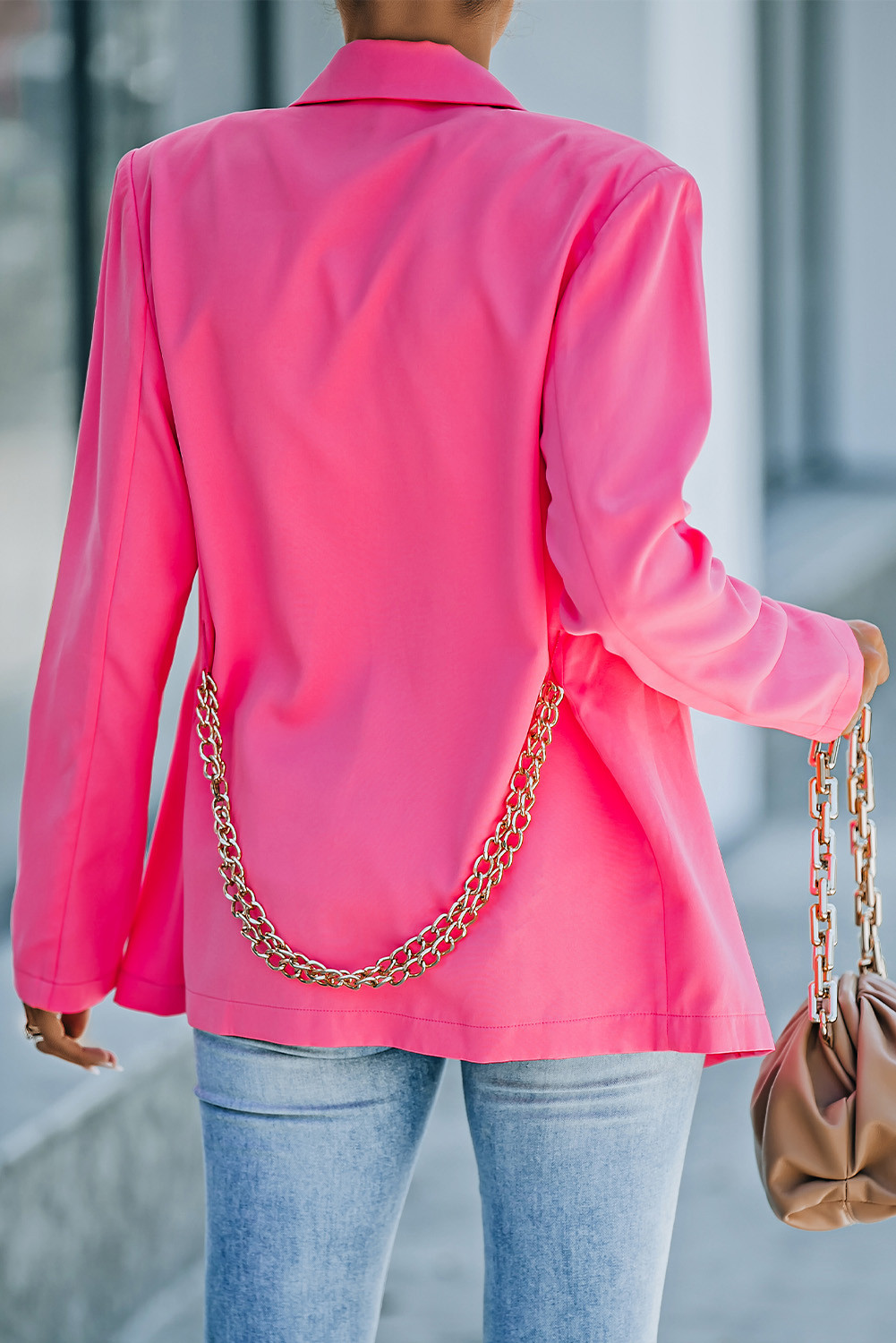 粉色纯色翻领背链西装外套 LC852404