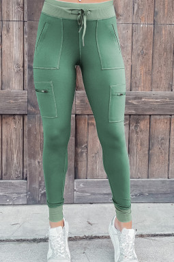 绿色口袋工装打底裤
