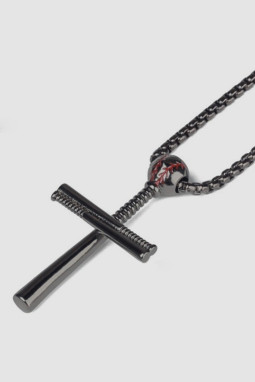 黑色棒球十字架吊坠项链