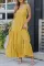黄色时尚休闲无袖飘逸荷叶边高腰超长连衣裙